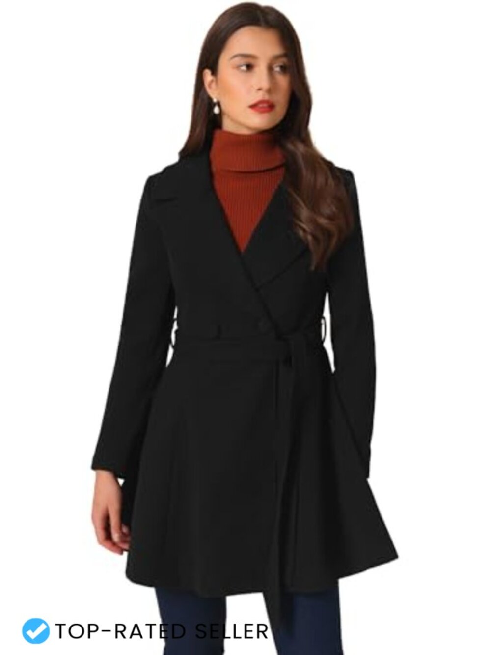 A-Line Wool Blend Peacoat With Belt Notch Lapel Double Breasted